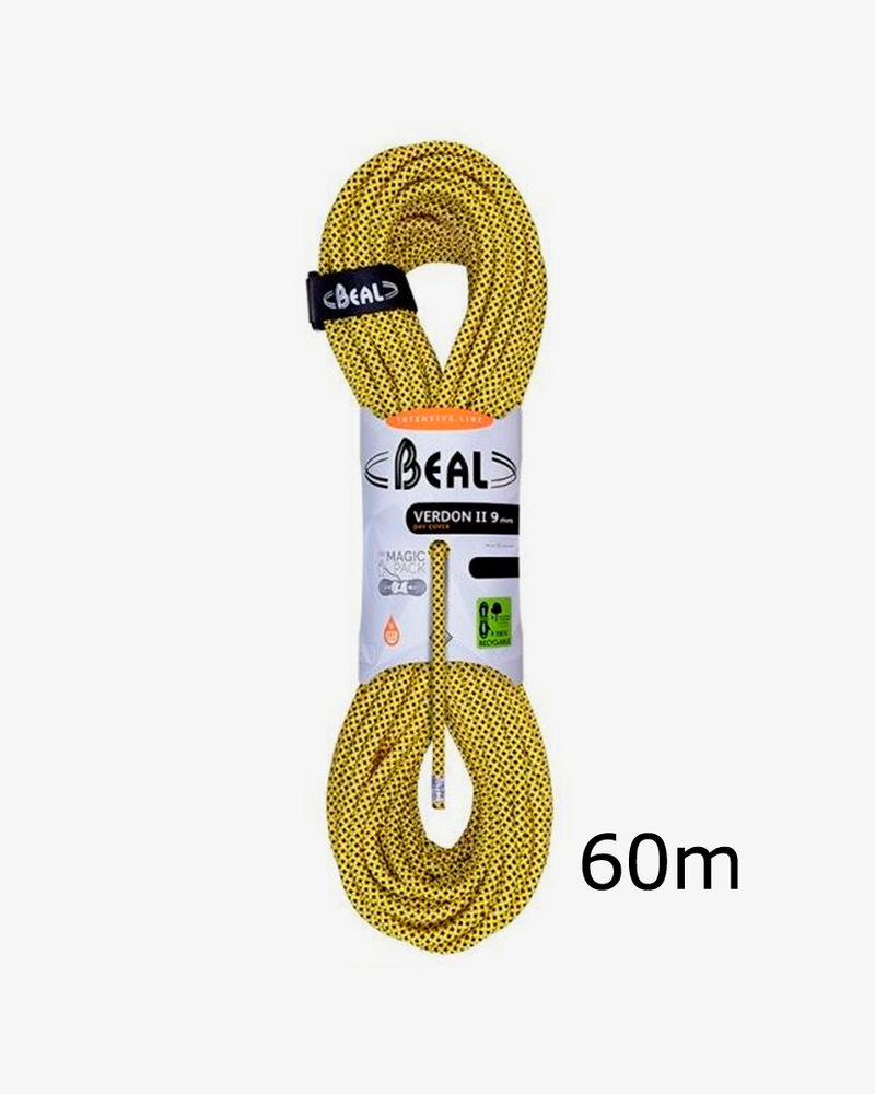 Cuerda Escalada Doble Beal Verdon II  9 mm 60 metros DRY COVER Amarillo